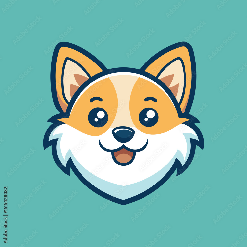 Poster Corgi head illustration in vector style featuring a happy expression and prominent ears on a solid color background