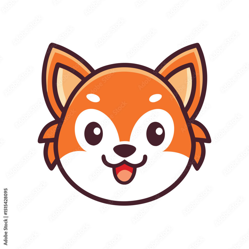 Poster Corgi head illustration in vector style featuring a happy expression and prominent ears on a solid color background