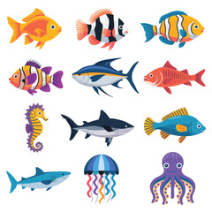 Fototapeta premium illustrations vector design for sea beach marine creatures icon sword tail fish design items 