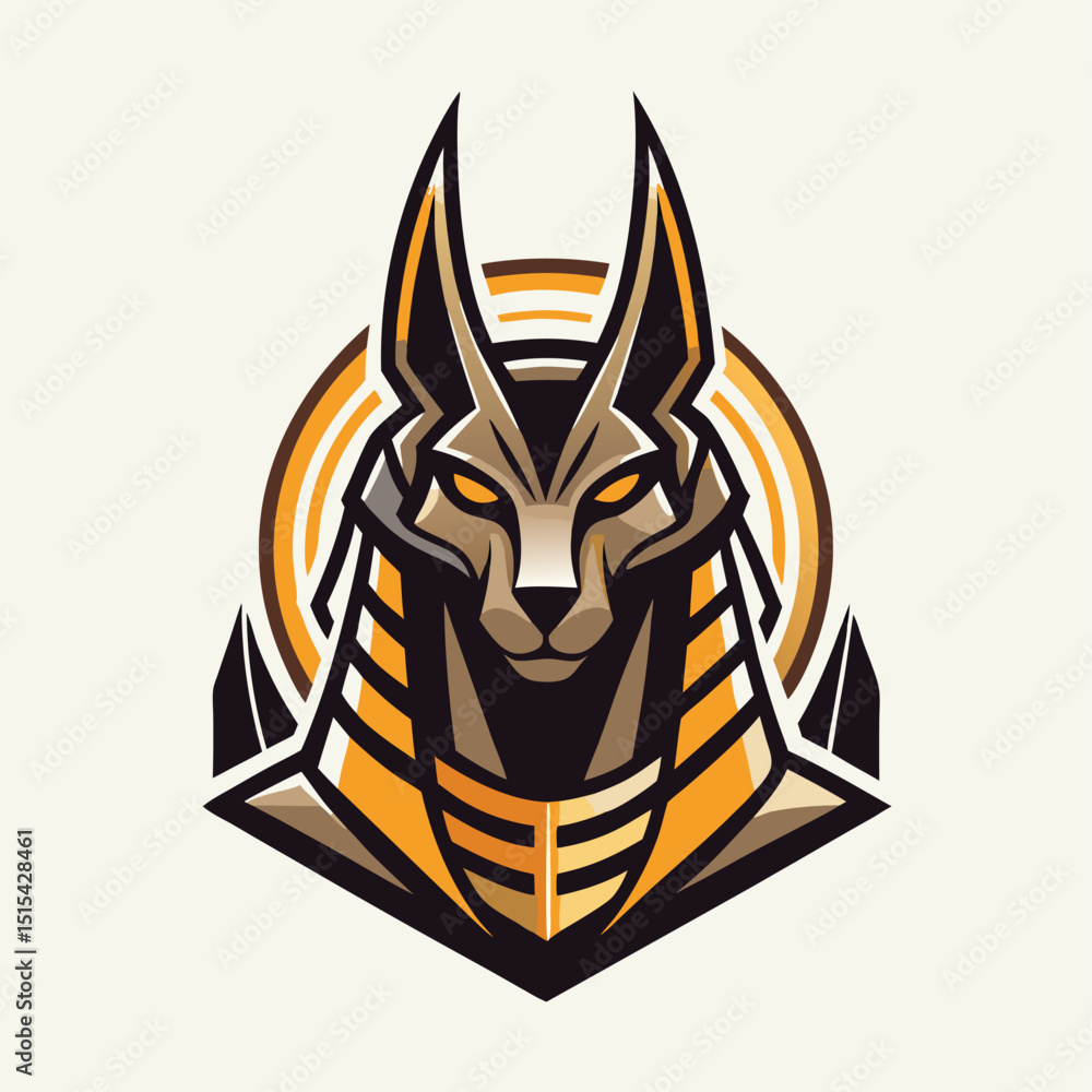 Aufkleber Stylized vector illustration depicting an Anubis-inspired logo featuring a powerful figure with canine attributes and bold colors representing ancient Egyptian themes