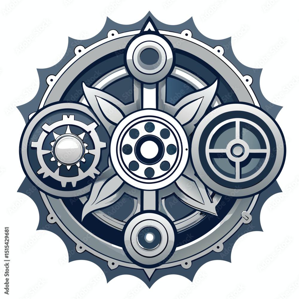 Aufkleber unique vector illustration of a gear-themed logo with a central compass design featuring various mec