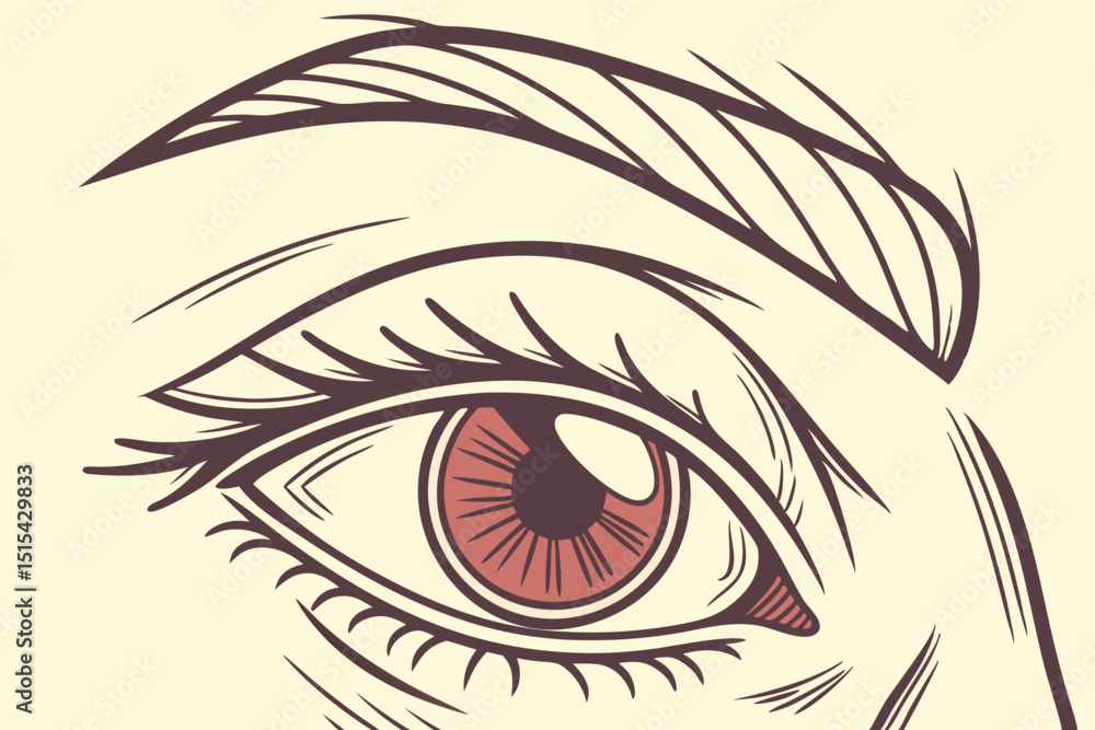 Poster vector illustration of a stylized eye design featuring bold lines and vibrant colors with emphasis o
