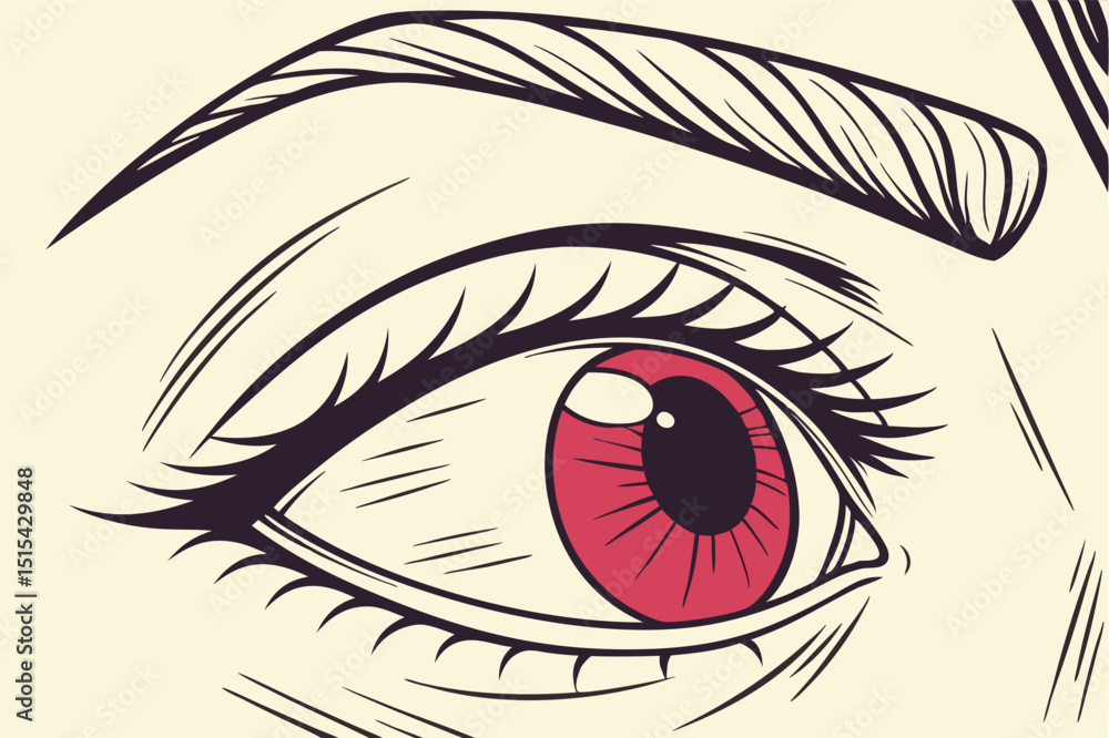 Poster vector illustration of a stylized eye design featuring bold lines and vibrant colors with emphasis o
