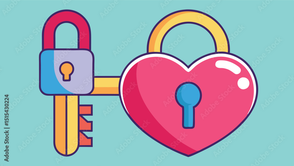 Poster vector illustration of a heart-shaped lock and key emphasizing love, security, and protection in a m