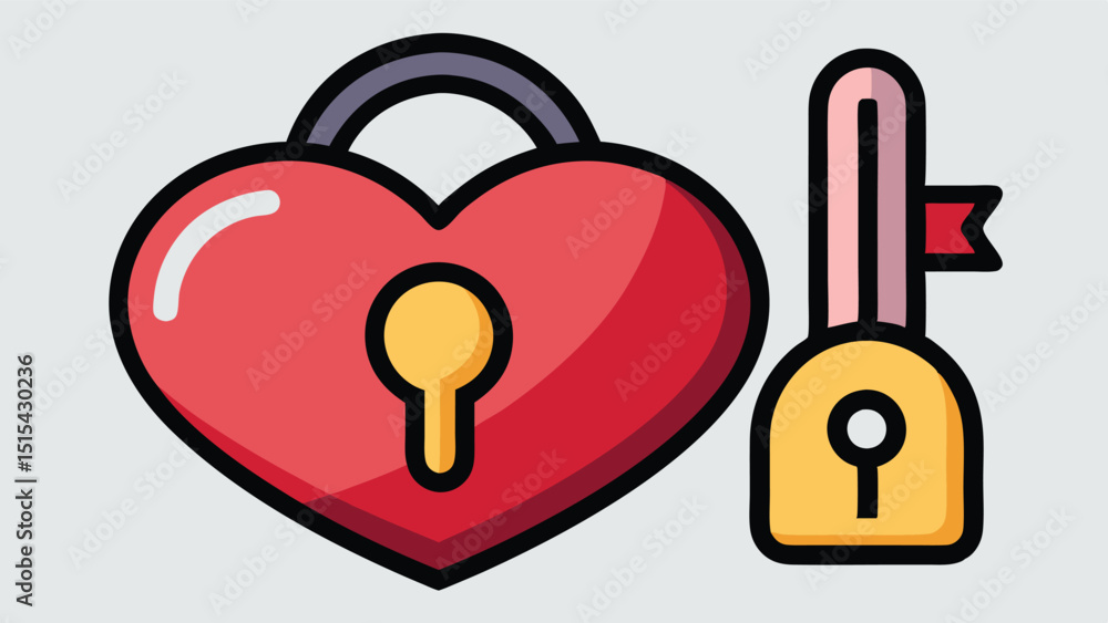 Aufkleber vector illustration of a heart-shaped lock and key emphasizing love, security, and protection in a m