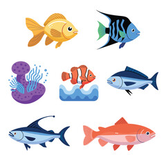 Naklejka premium illustrations vector design for sea beach marine creatures icon sword tail fish design items 