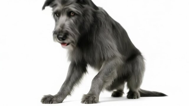 Groomed Irish Wolfhound shows off sleek fur and playful personality after salon visit