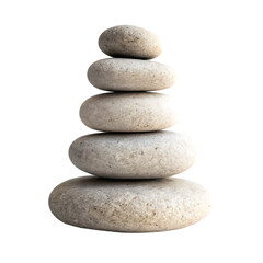 Serene stack of smooth grey river stones symbolizing balance and harmony on transparent background