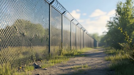 High fence with motion sensors in a remote border zone