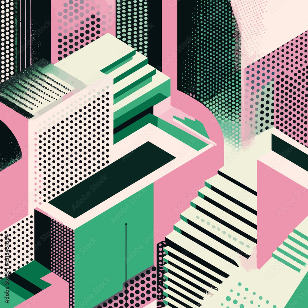 Poster seamless patterns featuring abstract memphis designs with 3d geometric shapes