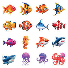 Naklejka premium illustrations vector design for sea beach marine creatures icon sword tail fish design items 