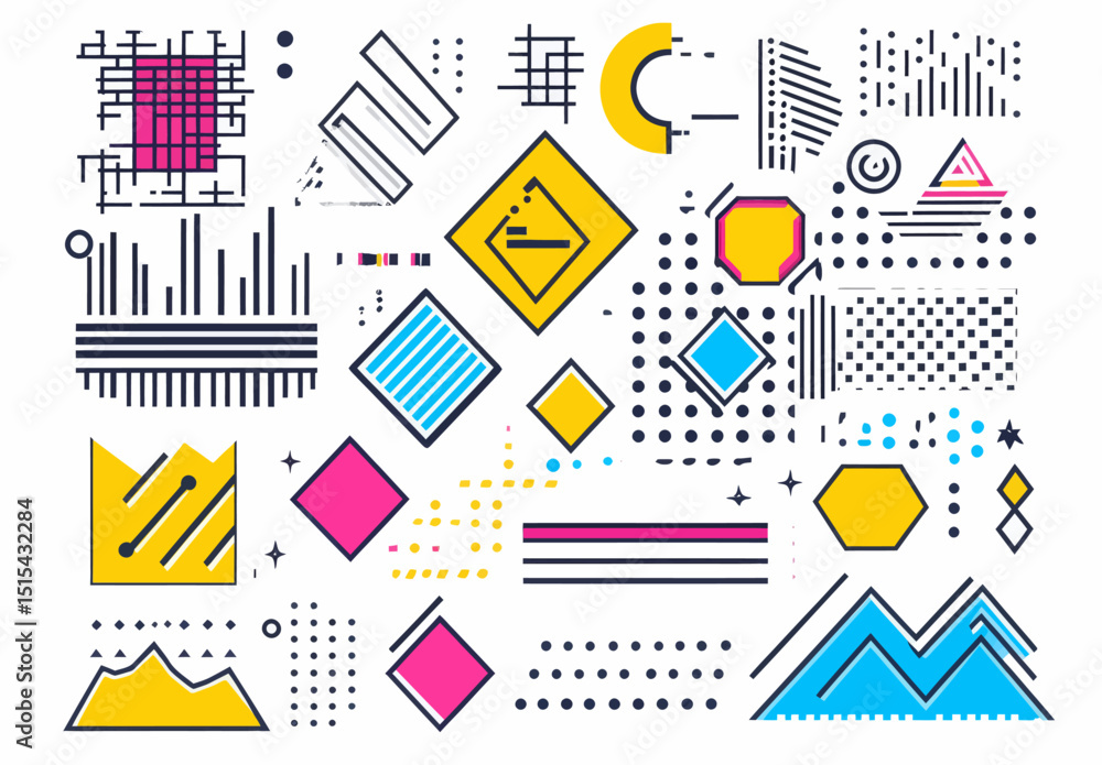 Poster modern geometric shapes and funky minimal designs come together in a memphis-style square card desig