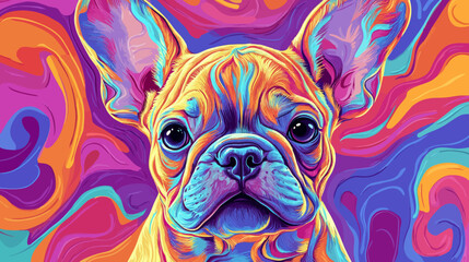 A minimal pop art style painting features an adorable french bulldog puppy, created using digital illustration and generative AI