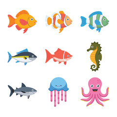 Naklejka premium illustrations vector design for sea beach marine creatures icon sword tail fish design items 