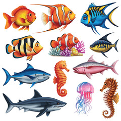 Naklejka premium illustrations vector design for sea beach marine creatures icon sword tail fish design items 