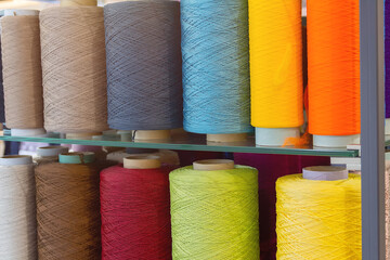 Multi-colored threads at the exhibition stand