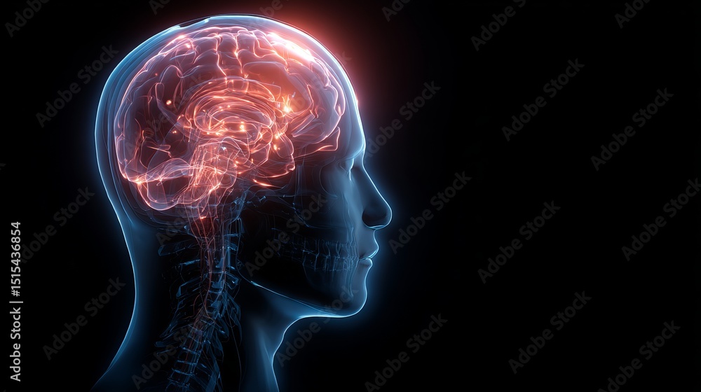 Poster human brain anatomy neurological system medical science illustration transparent glowing neural netw