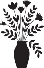 Minimalist Wildflower Silhouette in Vase – Elegant Black Floral Art