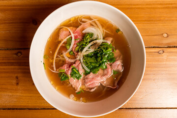 Rare beef pho soup