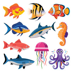 Fototapeta premium illustrations vector design for sea beach marine creatures icon sword tail fish design items 