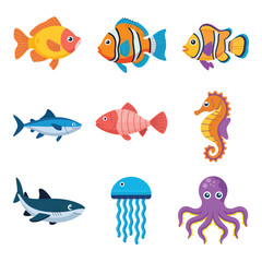 Naklejka premium illustrations vector design for sea beach marine creatures icon sword tail fish design items 