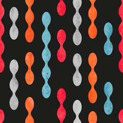 Abstract watercolor shapes seamless pattern. Vector colorful geometric background in red, orange and blue colors