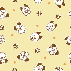Cute dog faces seamless pattern. Different dogs breed vector print