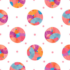 Colorful watercolor circles seamless pattern. Vector abstract background
