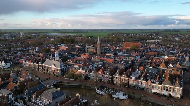 Aerial video above Onze Lieve Vrouwetoren Amersfoort Netherlands 4K stock video