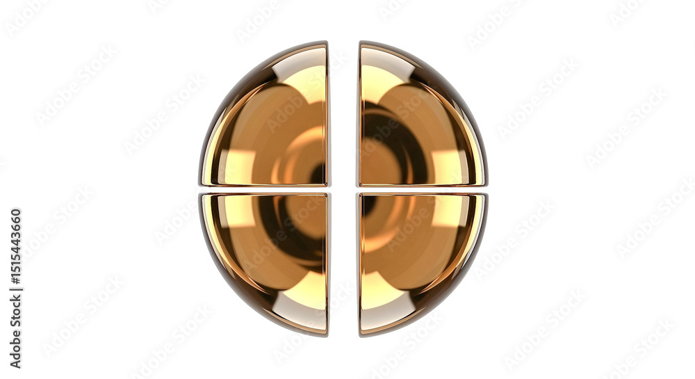 Poster golden sliced sphere creating four sections on white background