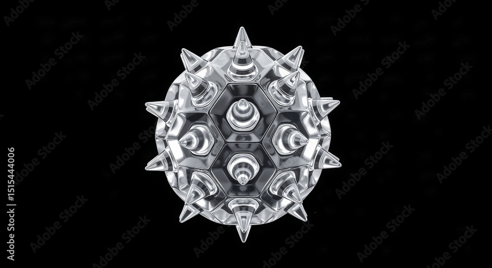 Poster metallic sphere with spikes rotating on black background