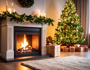 Cozy Christmas fireplace and tree