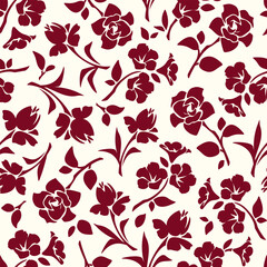 Seamless floral pattern with flowers. Red flowers pattern on a light yellow background. Vector floral print