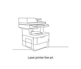 vector continuous one line drawing of laser printer and copy machine