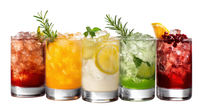 Cocktail png mockup such as mojito, maitai and margarita without background for decoration.