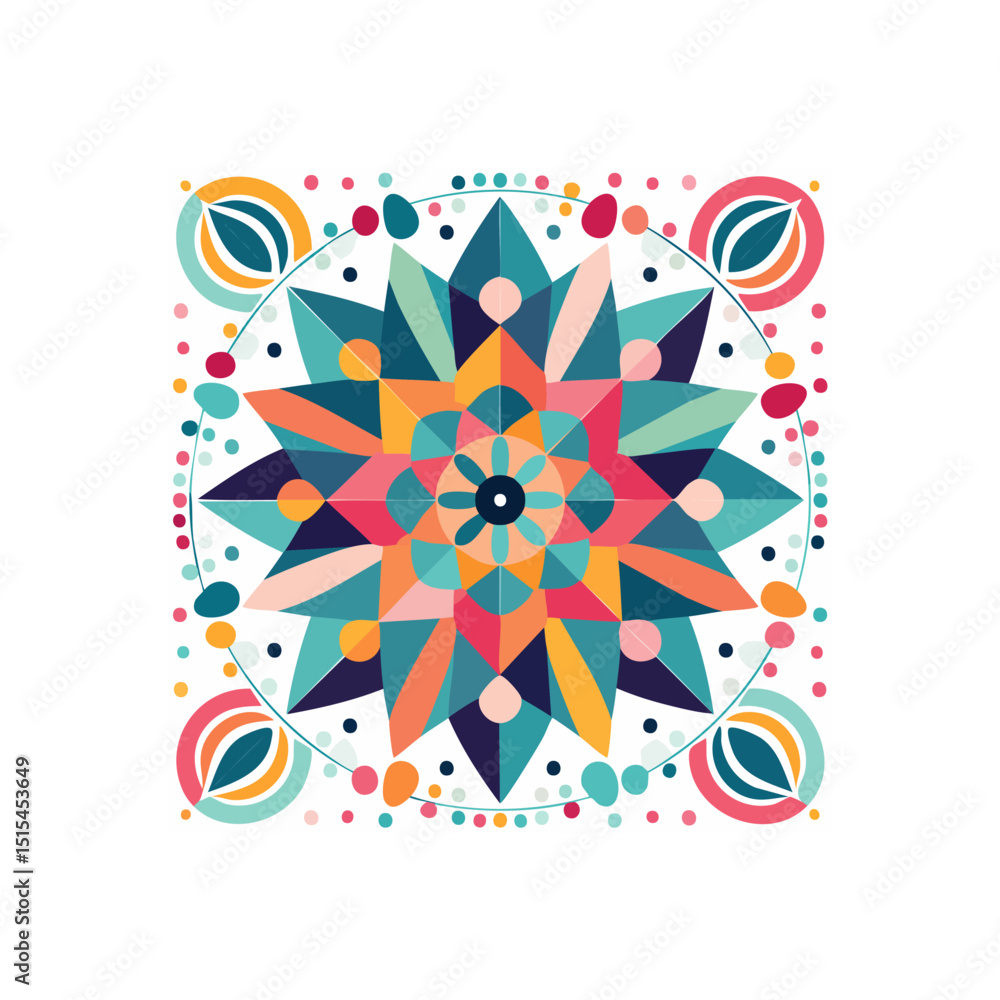 Poster geometric mandala pattern with vibrant colors and circular design elements