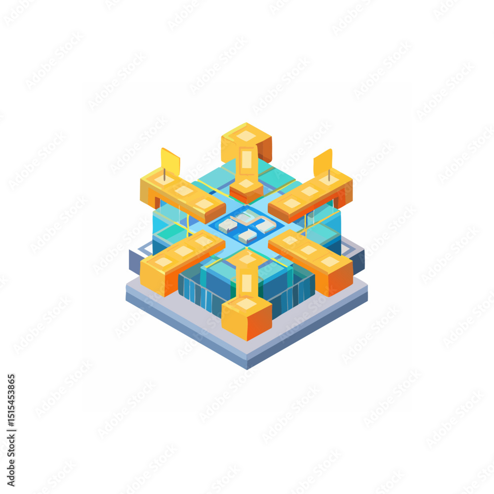Poster isometric design of a futuristic server architecture with advanced technology