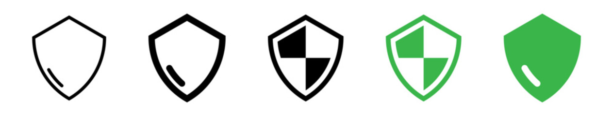 security protection shield icon symbol, green shield line icon set