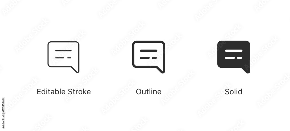 Poster comment icon speech bubble symbol Chat message icons - talk message Bubble chat icon. web vector icon collection set in editable stroke, outline, and filled styles