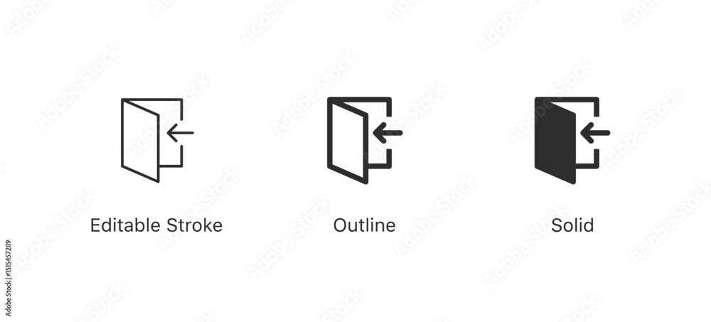 Poster account login icon arrow symbol in editable stroke, outline, solid style