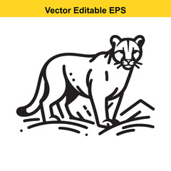 Majestic Cougar in its Mountain Habitat: A Black and White Vector Illustration