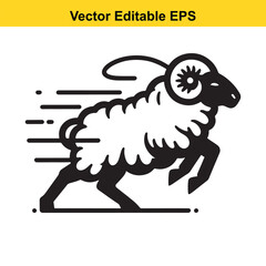 Fast Running Ram with Gear Wheel Horns, Editable Vector EPS