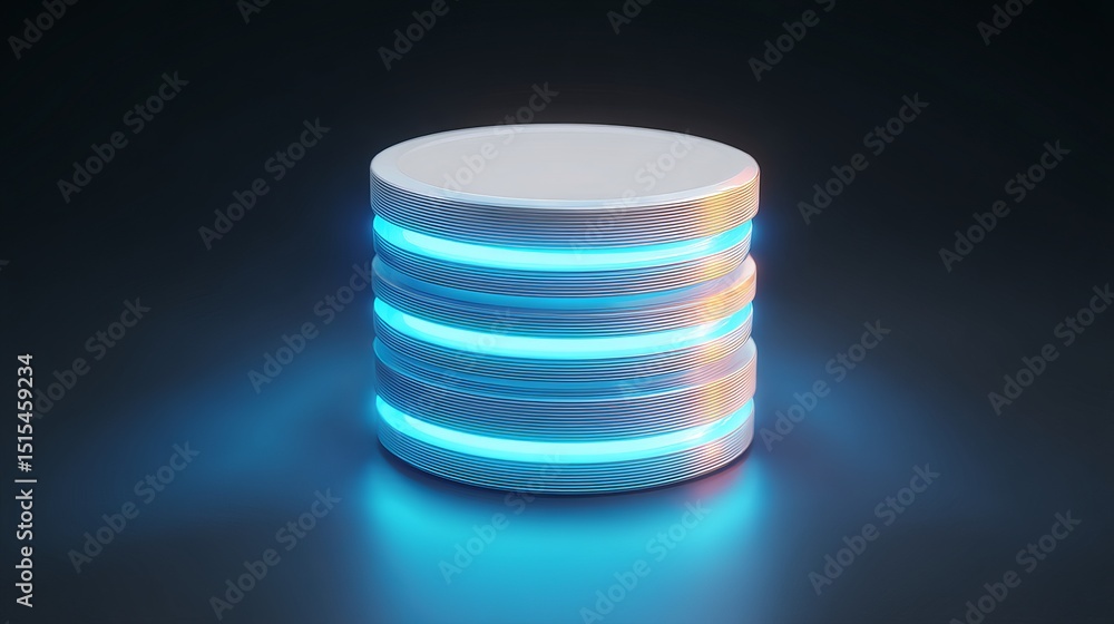 Aufkleber abstract futuristic database server cylindrical structure glowing neon blue light technology digital