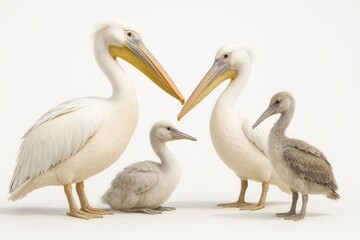 Fototapeta premium Pelican family posing on white background