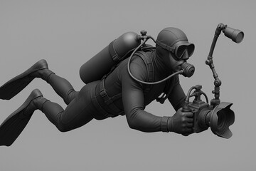 a scuba diver swimming horizontally