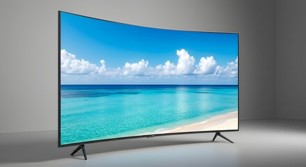 Fototapeta premium Curved smart TV with tropical beach display