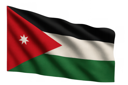 Jordanian national flag gently waving, representing middle eastern culture, international diplomacy, transparent background enabling seamless design integration