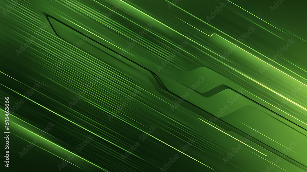 Poster a green background with parallel lines and angled geometric shapes