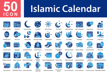 Islamic Collection of Icons with Colorful Glyphs. Containing: Islamic Calendar  ,Hijri Date  ,Crescent Moon  ,Full Moon  ,Moon Phases  ,Star & Moon  ,Islamic Months  ,Hijri to Gregorian  © RanuKumbolo.lab