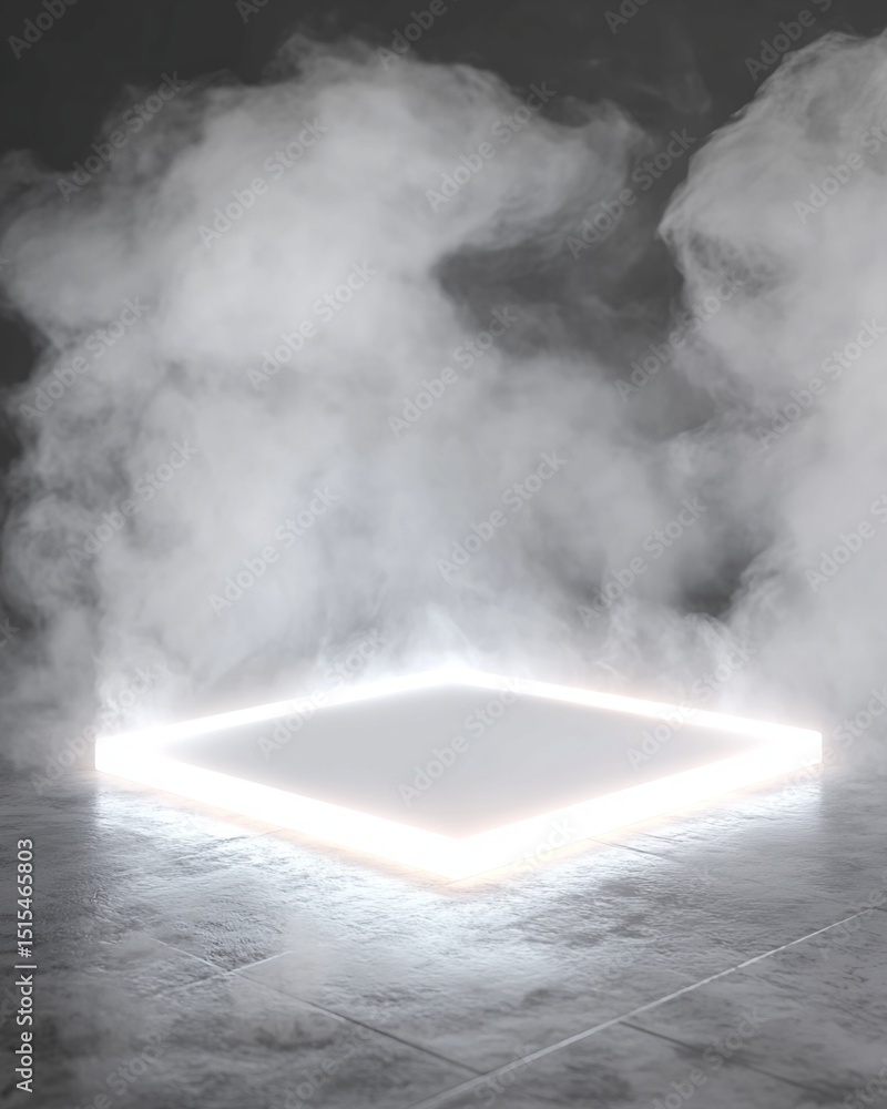 Poster illuminated square platform in foggy environment